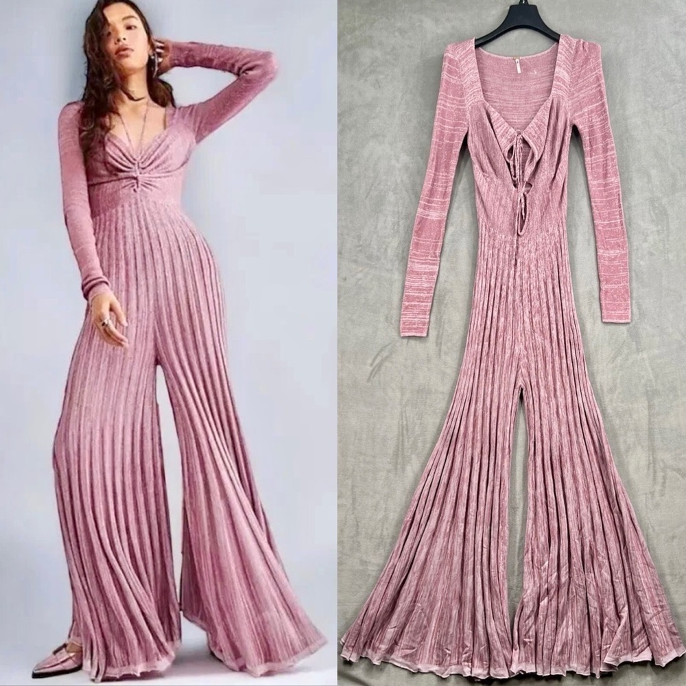 New Free People Lady Luck Ribbed Accordion Knit Jumpsuit